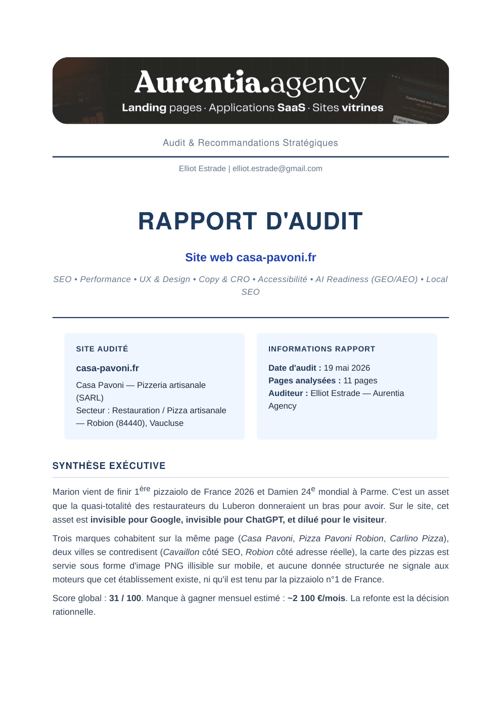 Rapport d'audit Aurentia — page 1