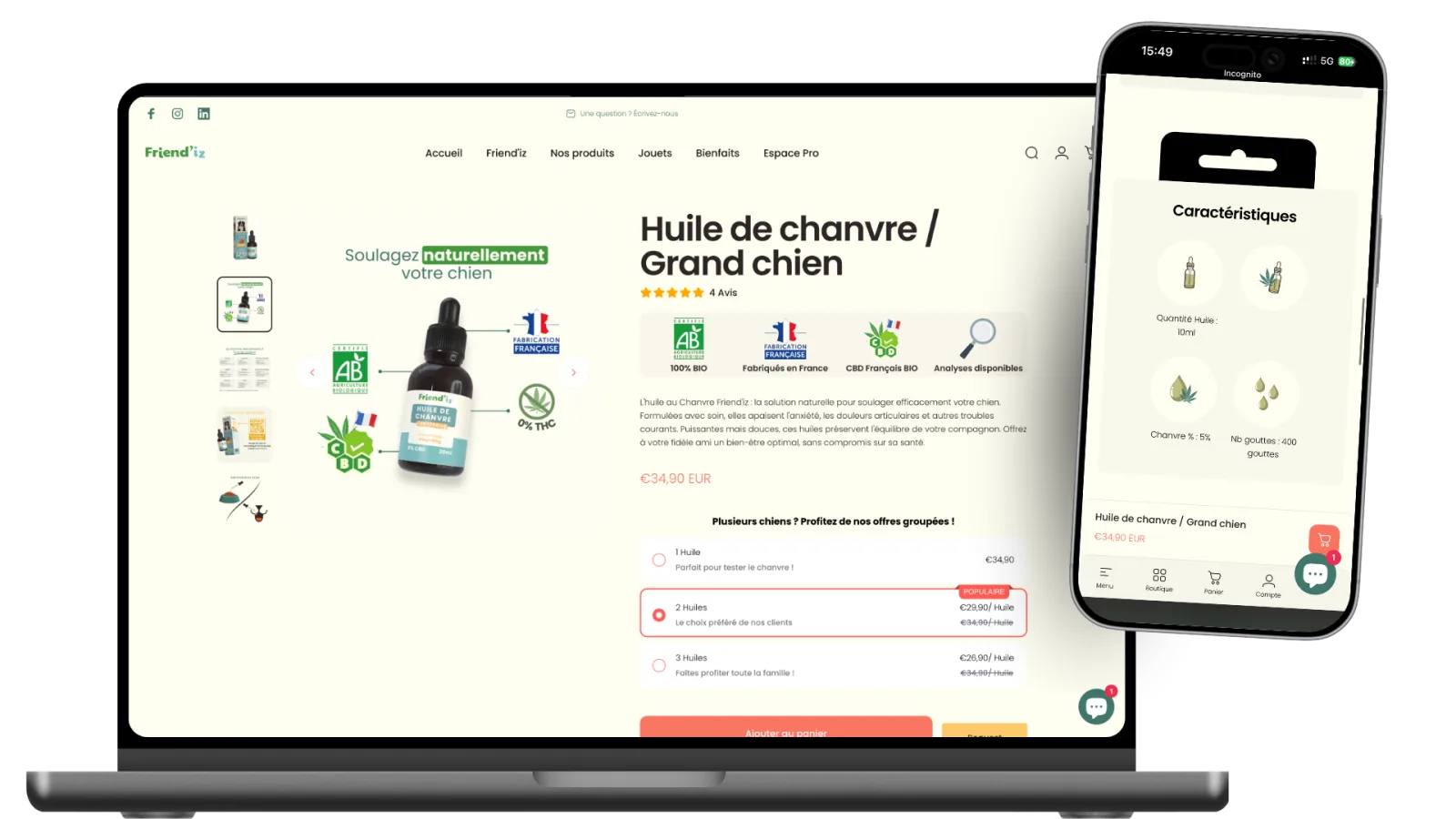 Page produit d'une boutique en ligne